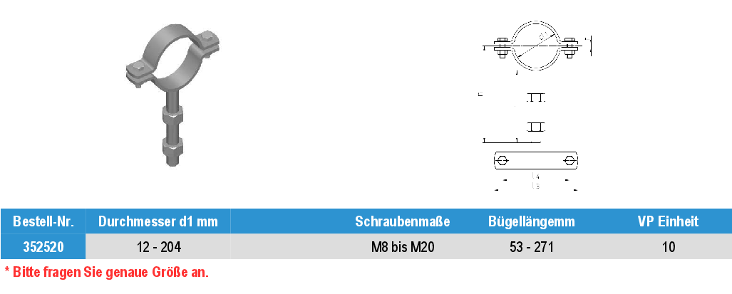 Rohrschelle Edelstahl A2 mit Gewindestift + Mutter